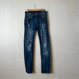 Men's True Religion Distressed Straight Leg Jean in Dark Wash